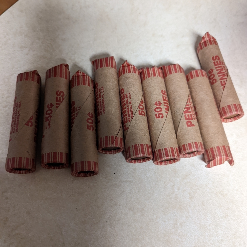 Wheat pennies unsearch 5 dollars a roll